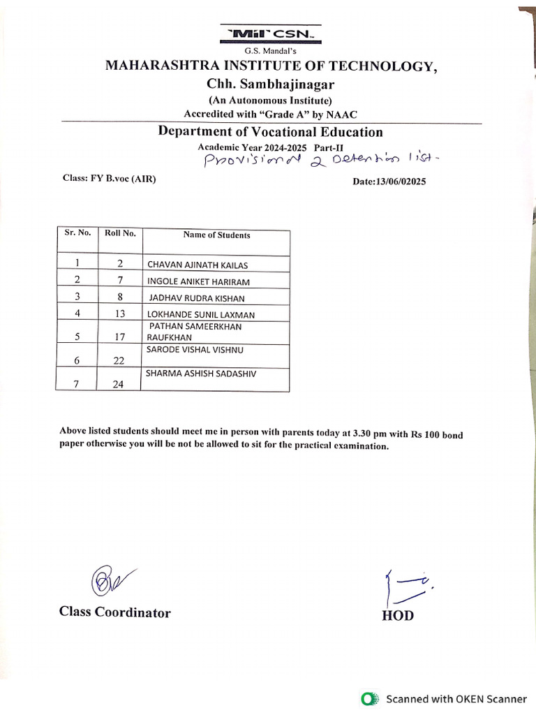 Provisional Detention List | PDF