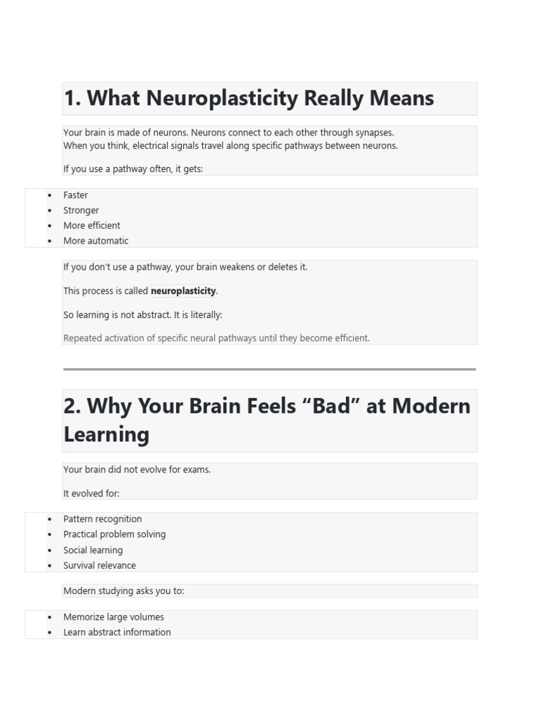 Neuroplasticity and Effective Learning Deep Notes | PDF | Memory ...