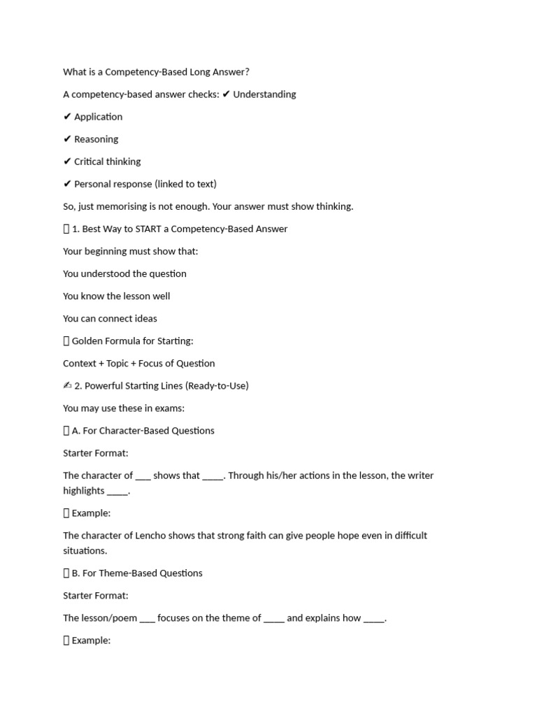 Format of Competency Based Questions and Answers | PDF | Faith | God