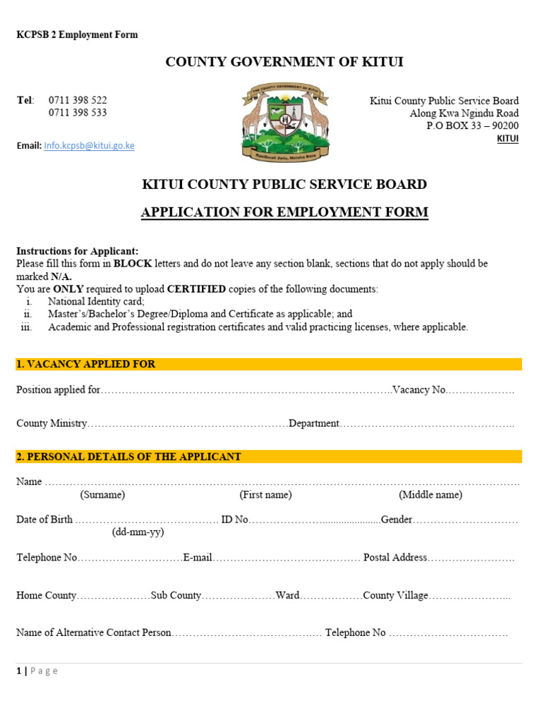 KCPSB 2 Employment Form | PDF | Diploma | Academic Degree