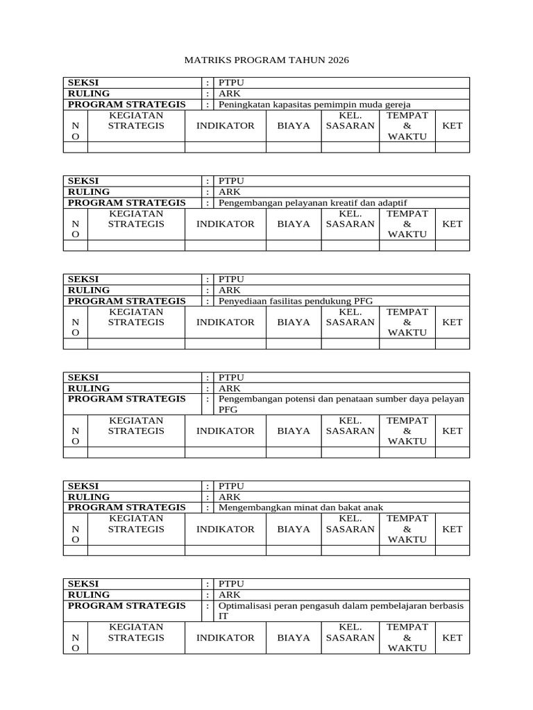 Matriks Program Tahun 2026 | PDF