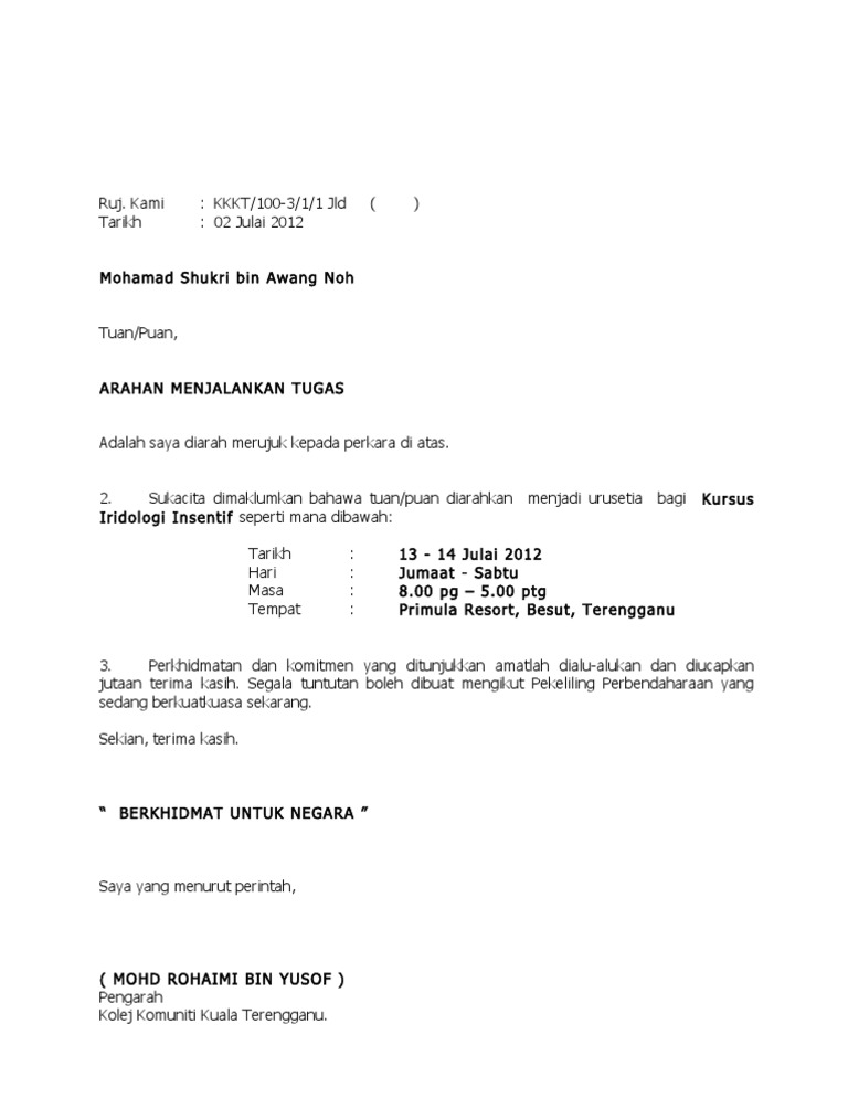 Contoh Surat Rasmi Potong Ptpt