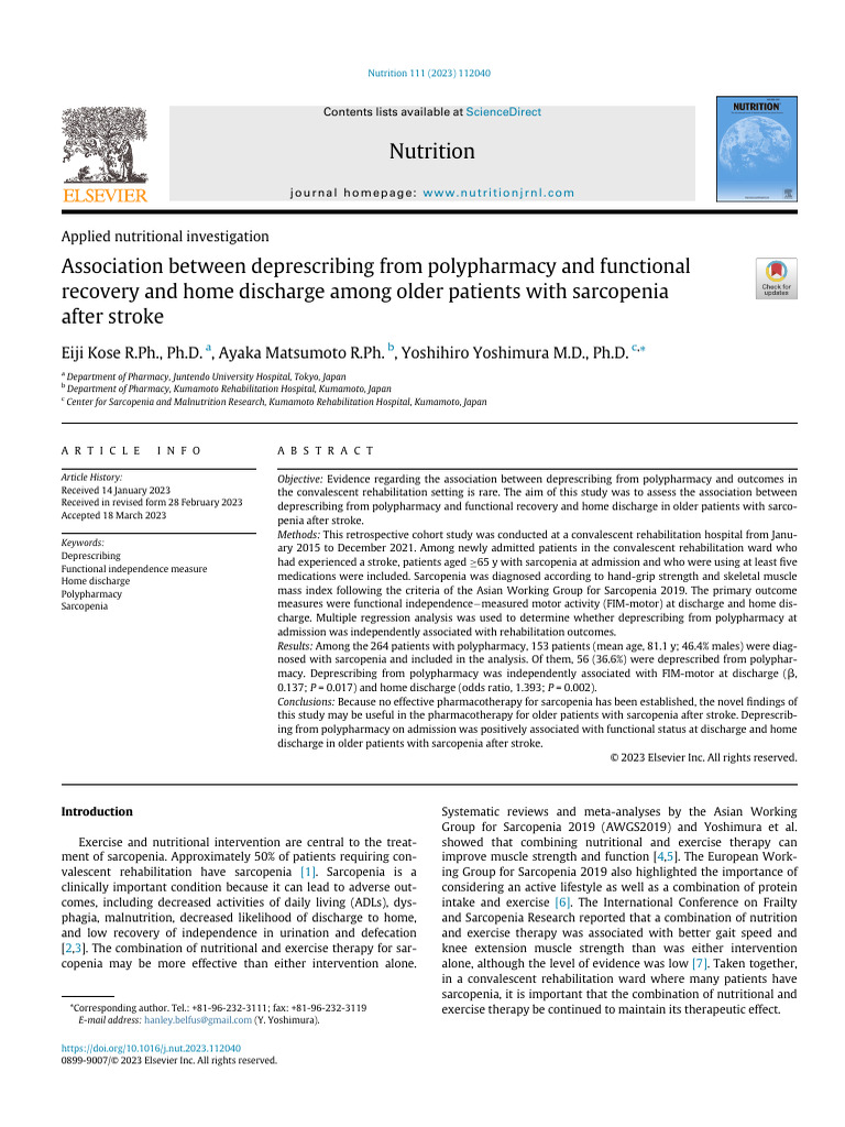 Association Between Deprescribing From Polypharmacy and Functional ...