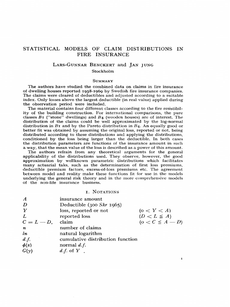 Statistical Models of Claim Distributions in Fire Insurance | PDF ...