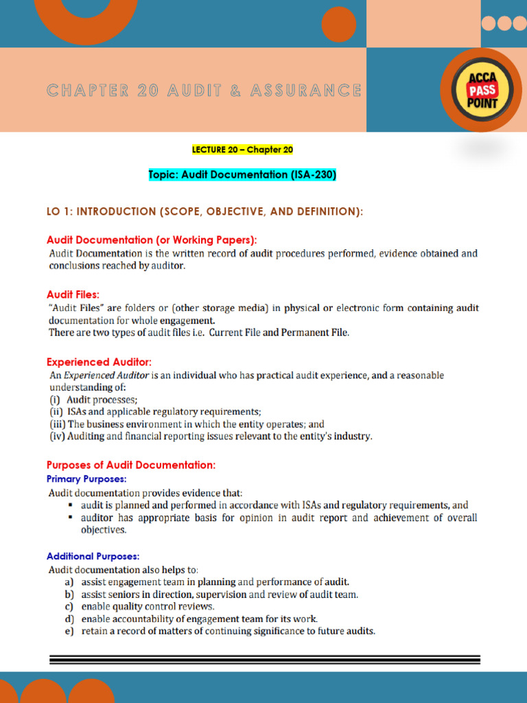 Chapter # 20 Audit Documentation | PDF | Audit | Financial Audit