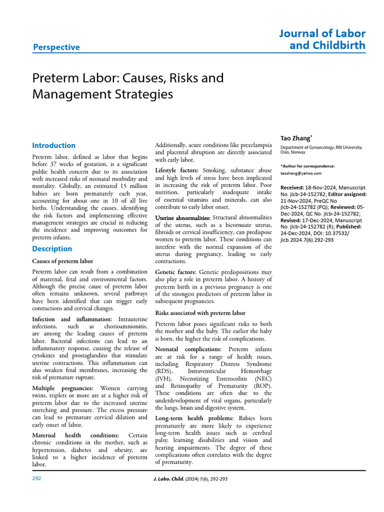 Preterm Labor Causes Risks and Management Strategies | PDF | Preterm ...