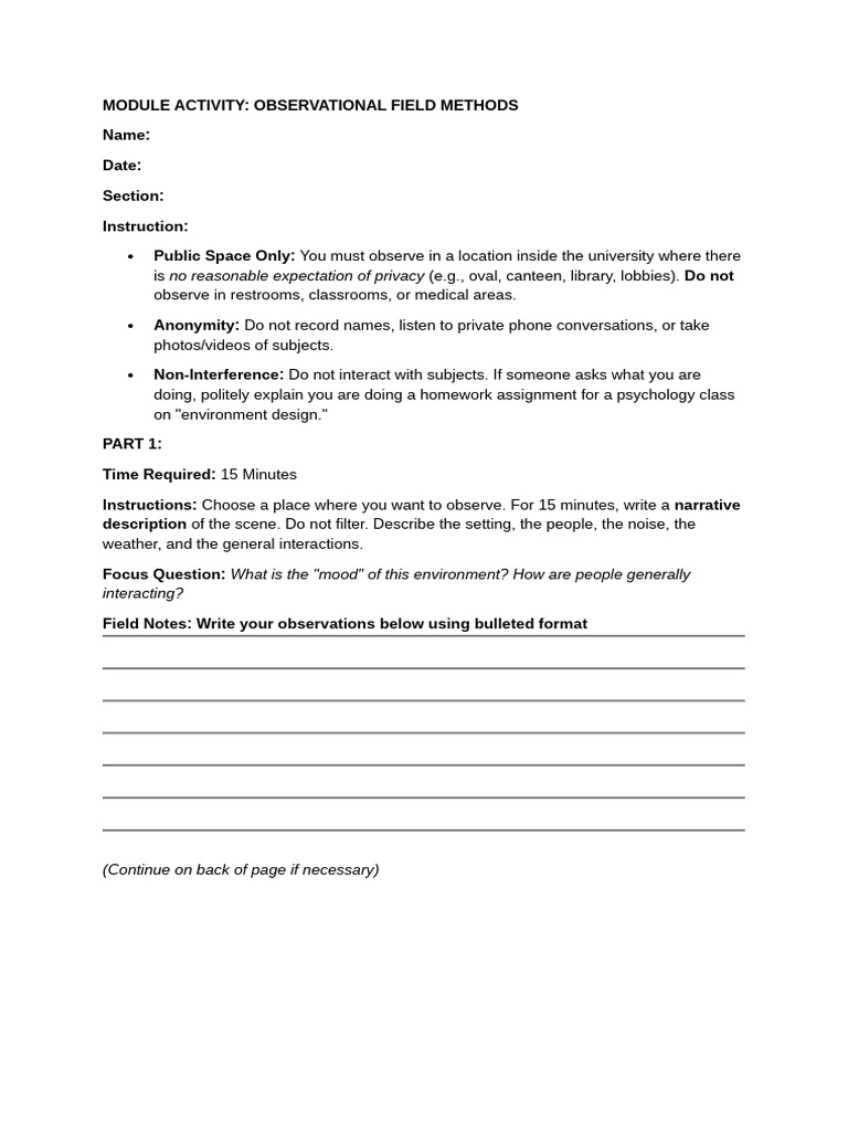 Module Activity Observation | PDF | Methodology | Behavioural Sciences