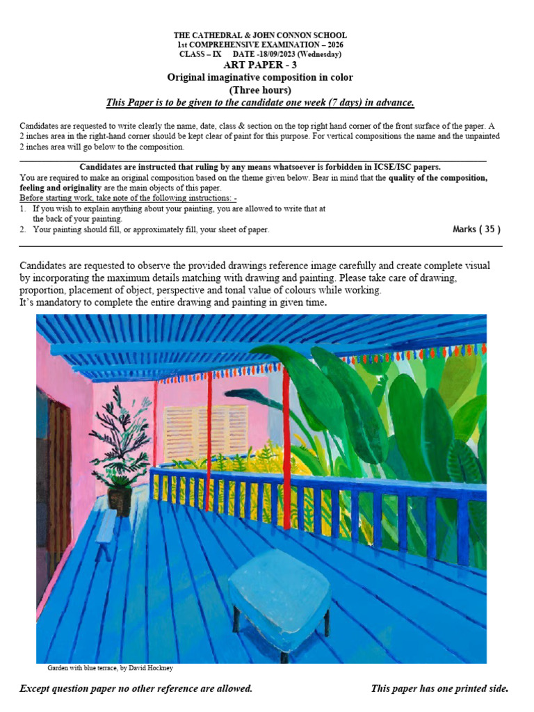 Grade IX Final Comprehensive Exam Art Composition Paper 2026 | PDF