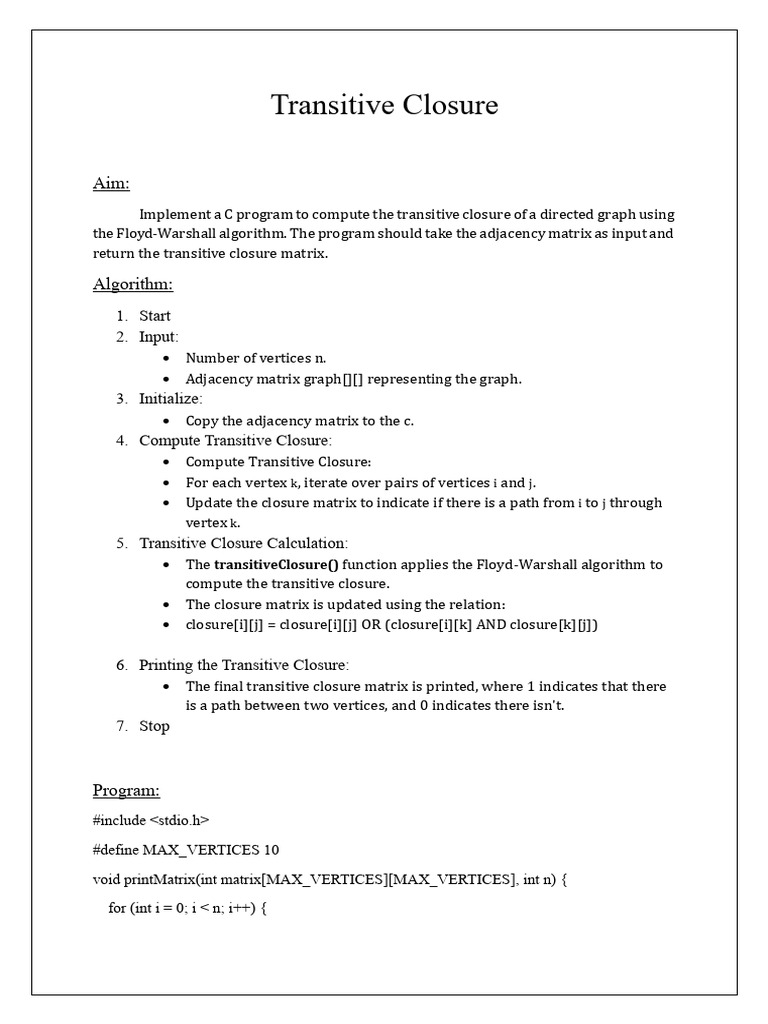 Transitive Closure | PDF | Vertex (Graph Theory) | Mathematical Relations