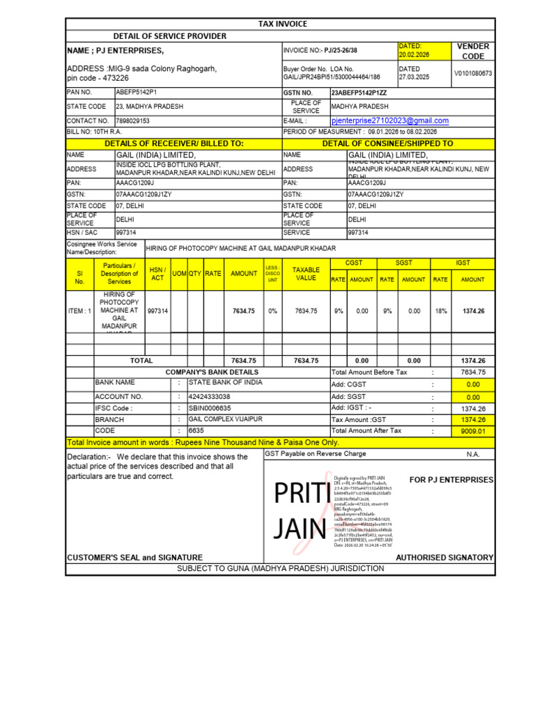 10th R.A. Bill 38th Tax Invoice DTD 20.02.2026 Khadar PJ Signed | PDF ...