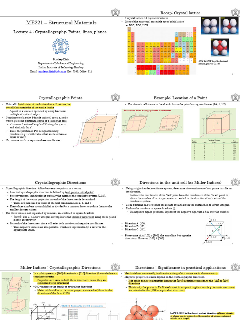 ME221 - 25 - Lecture 4 - Crystallographic Directions | PDF | Crystal ...
