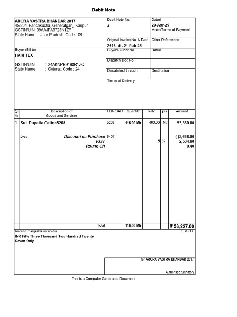 Debit Note 2 | PDF