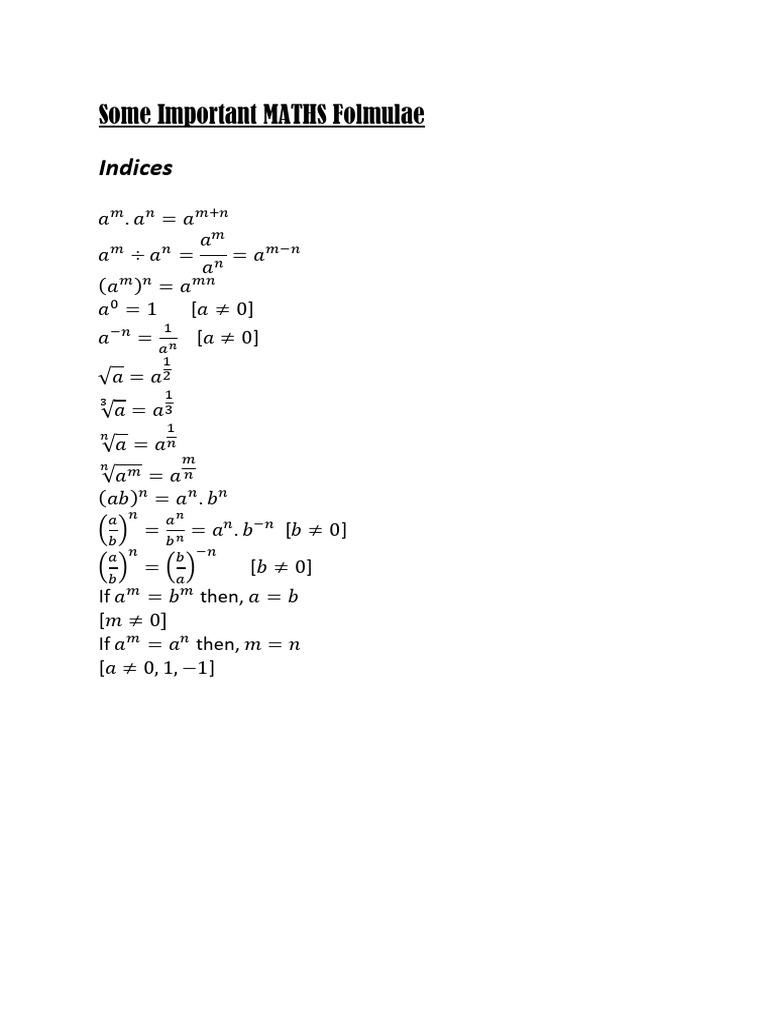 Some Important MATH Formulae | PDF | Area | Euclidean Geometry