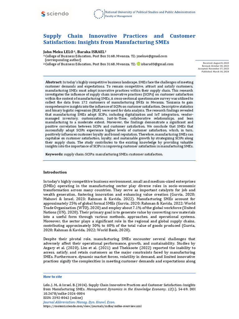10.2478 - Mdke 2024 0004 | PDF | Supply Chain Management | Supply Chain