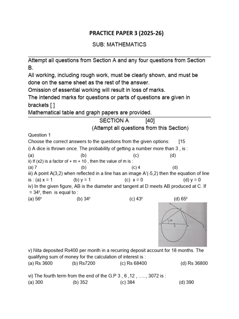 G10 Practice Paper 3 | PDF | Geometry | Mathematics