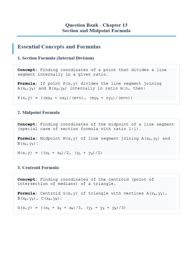 Class X - Chapter 13 Section and Midpoint Formula | PDF | Line ...