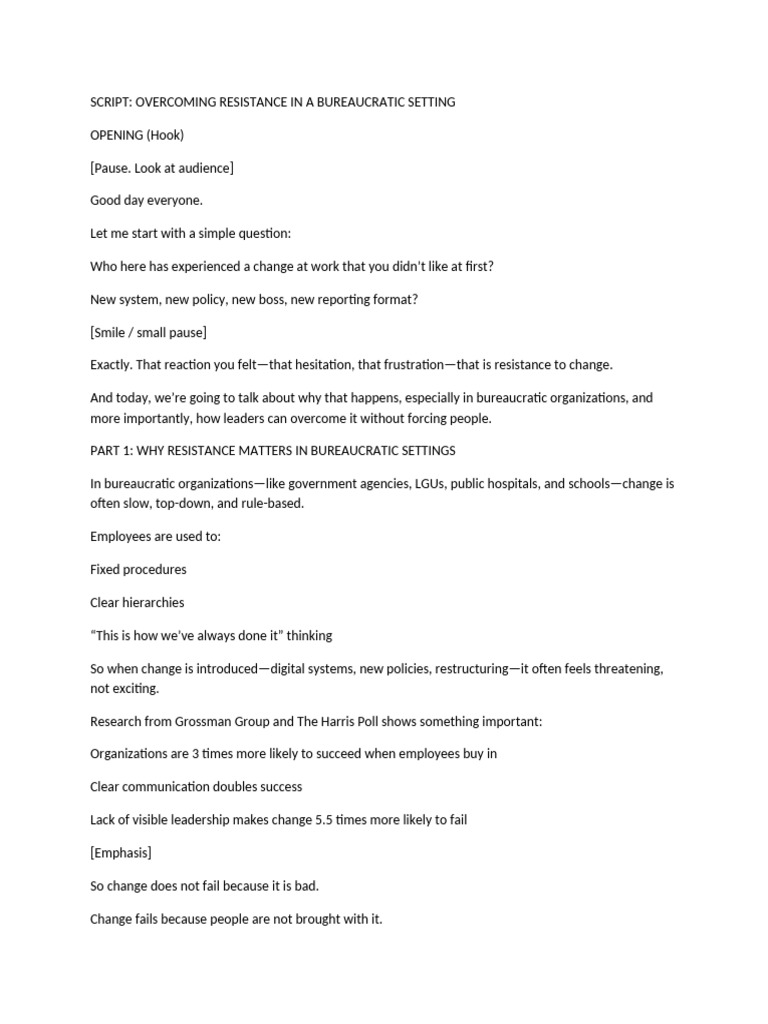 SCRIPT Overcome Resistance | PDF | Change Management | Leadership
