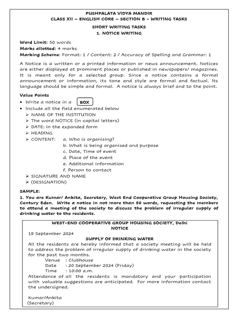 Class Xii - Writing Tasks - Quick Revision 2026 | PDF | Résumé