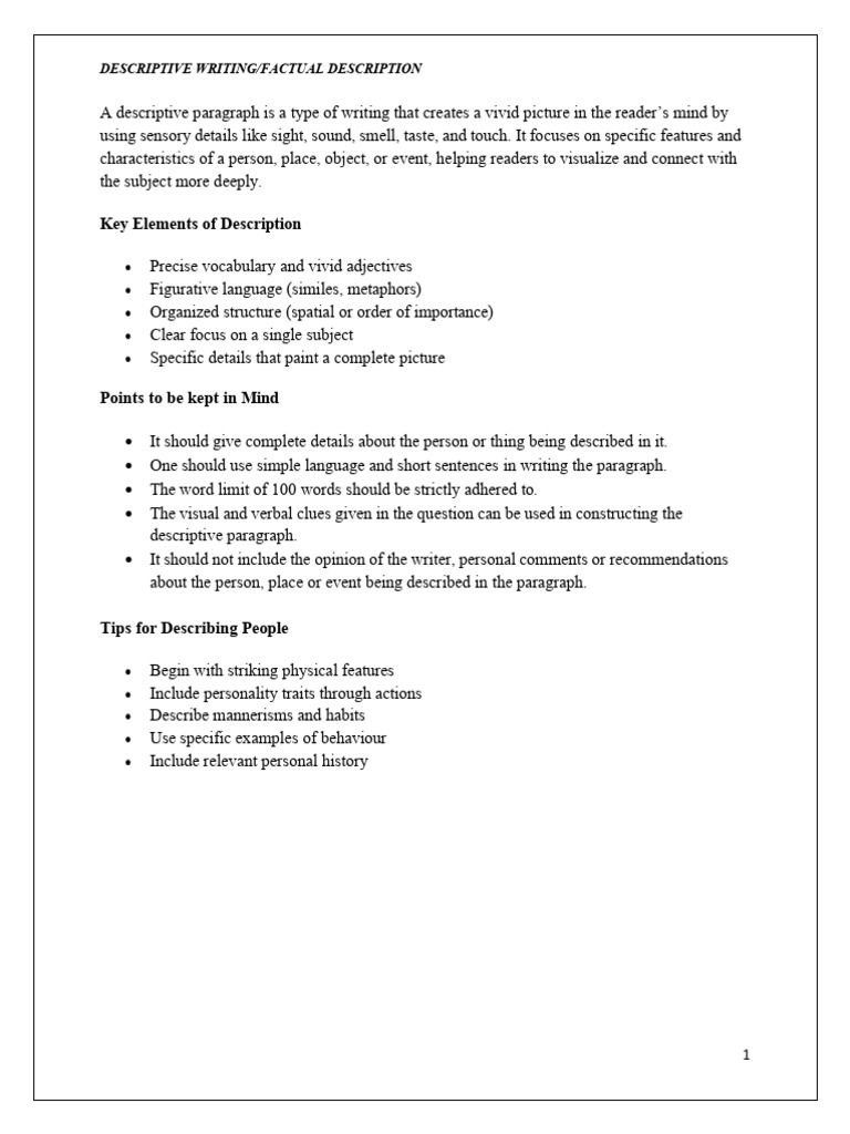 Descriptive Writing Factual Description | PDF