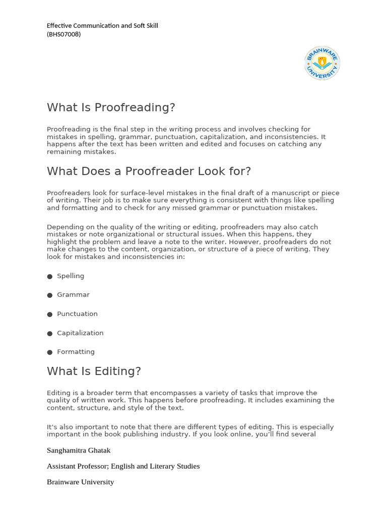 Diff BTW Editing and Proofreading | PDF | Editing | Proofreading