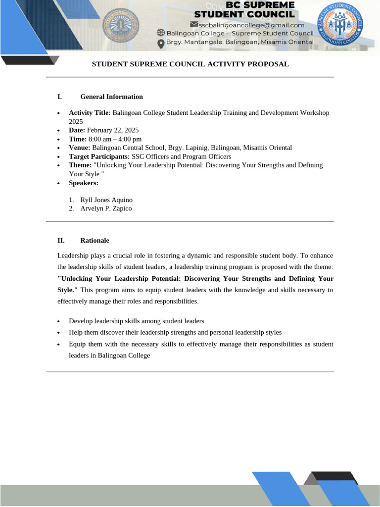 Activity Proposal For Leadership Training | PDF
