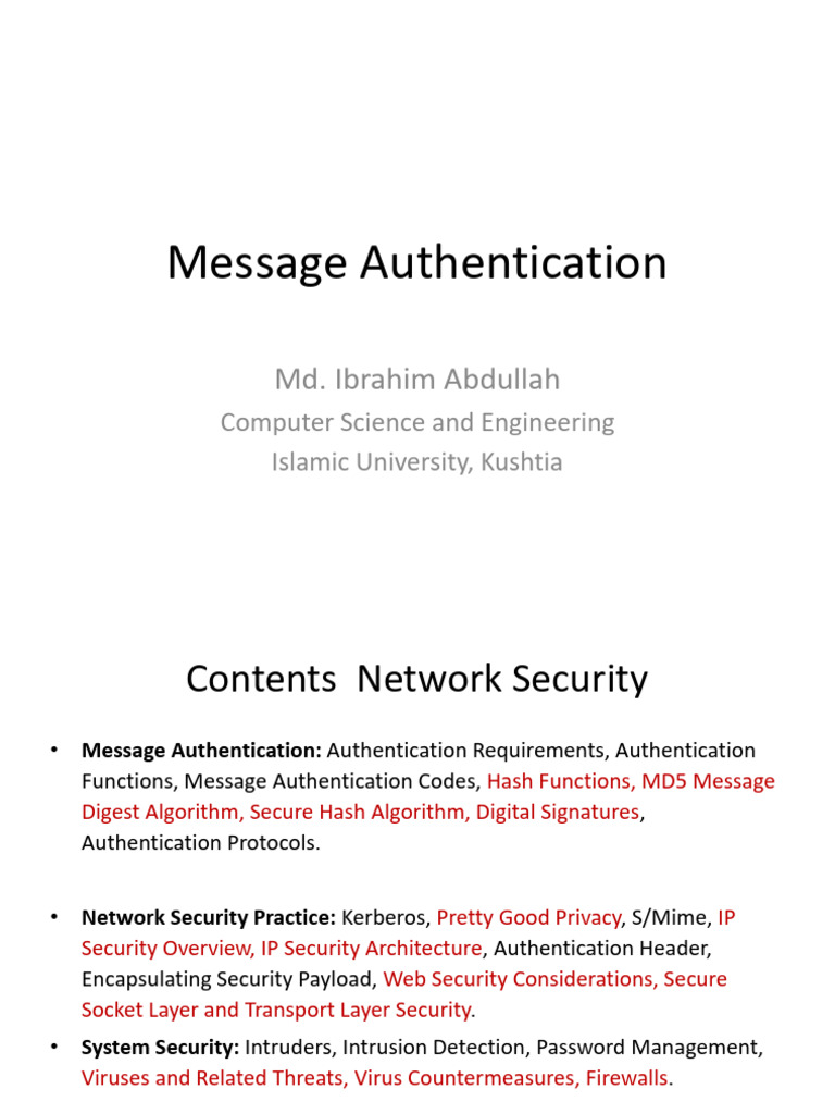 07.message Authentication | PDF | Cryptography | Encryption