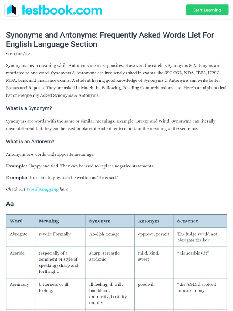 English Grammar Synoymns and Antonyms 5d5750ab | PDF