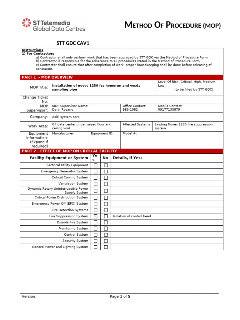 STT GDC Sea Dco SG Dcso Form 005 Method of Procedure v2 0 | PDF ...