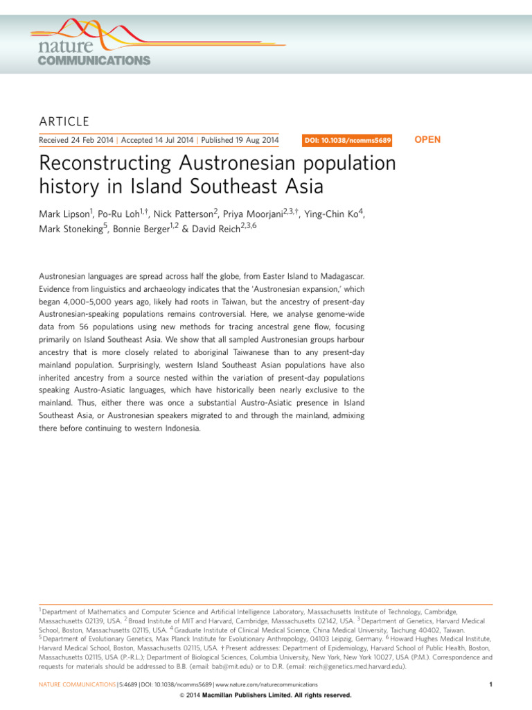 Reconstructing Austronesian Population | PDF | Single Nucleotide ...