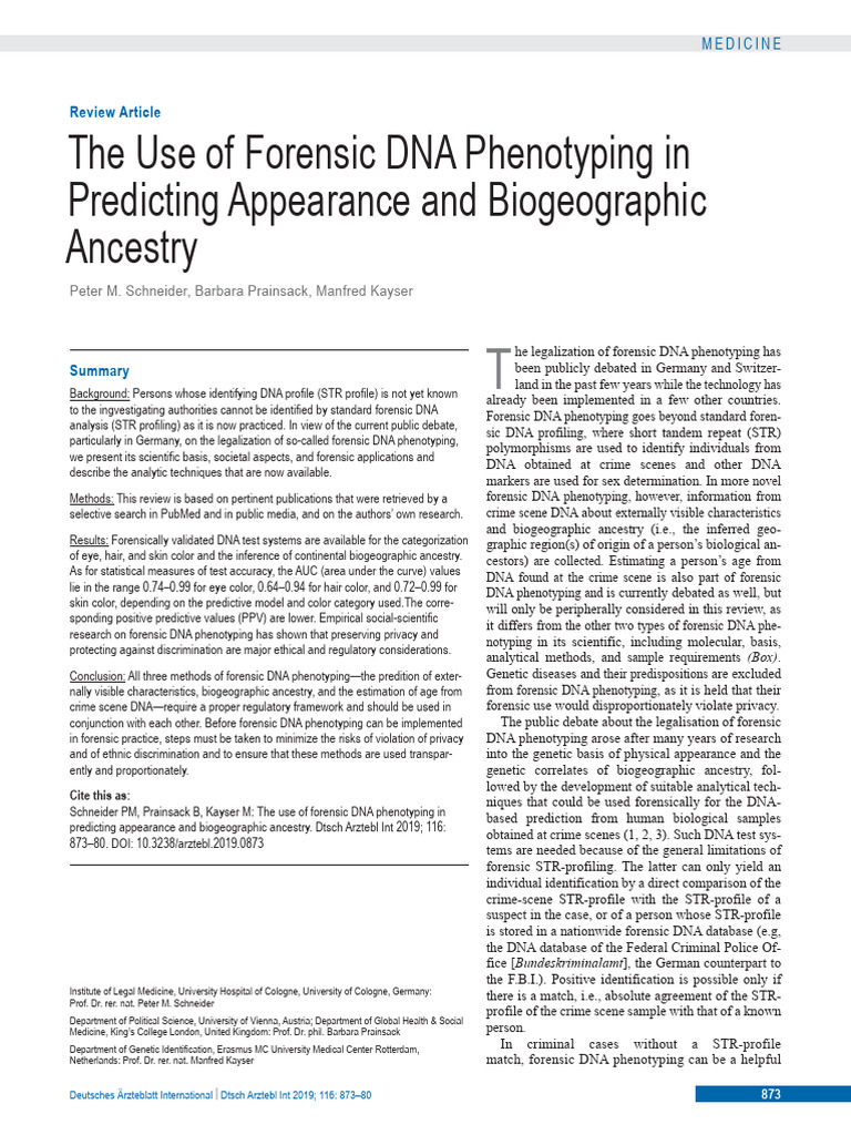 The Use of Forensic DNA Phenotyping in Predicting Appearance and ...