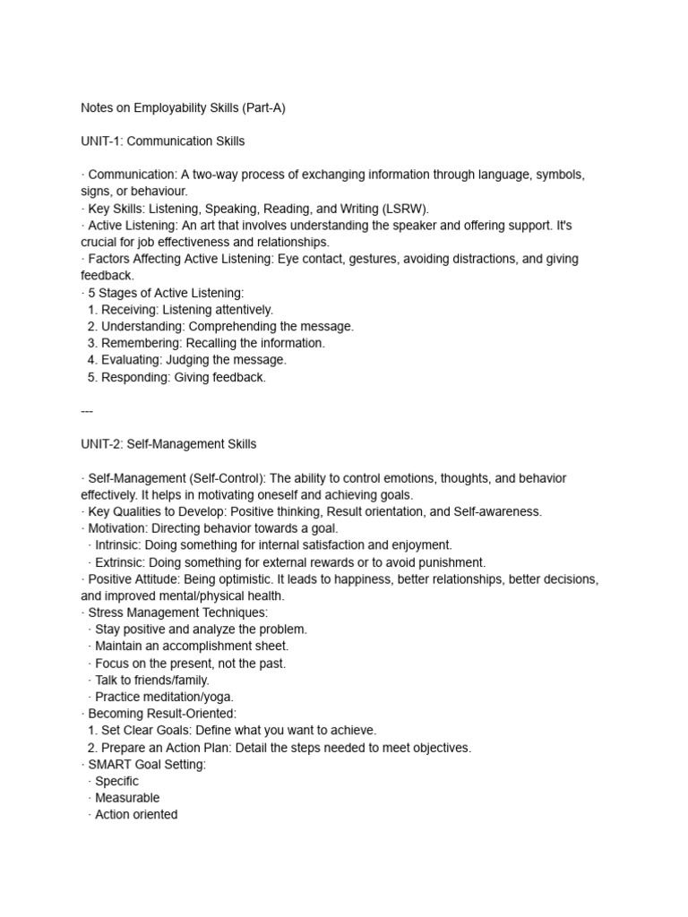 Notes On Employability Skills (Part-A) | PDF | Green Job | Motivation