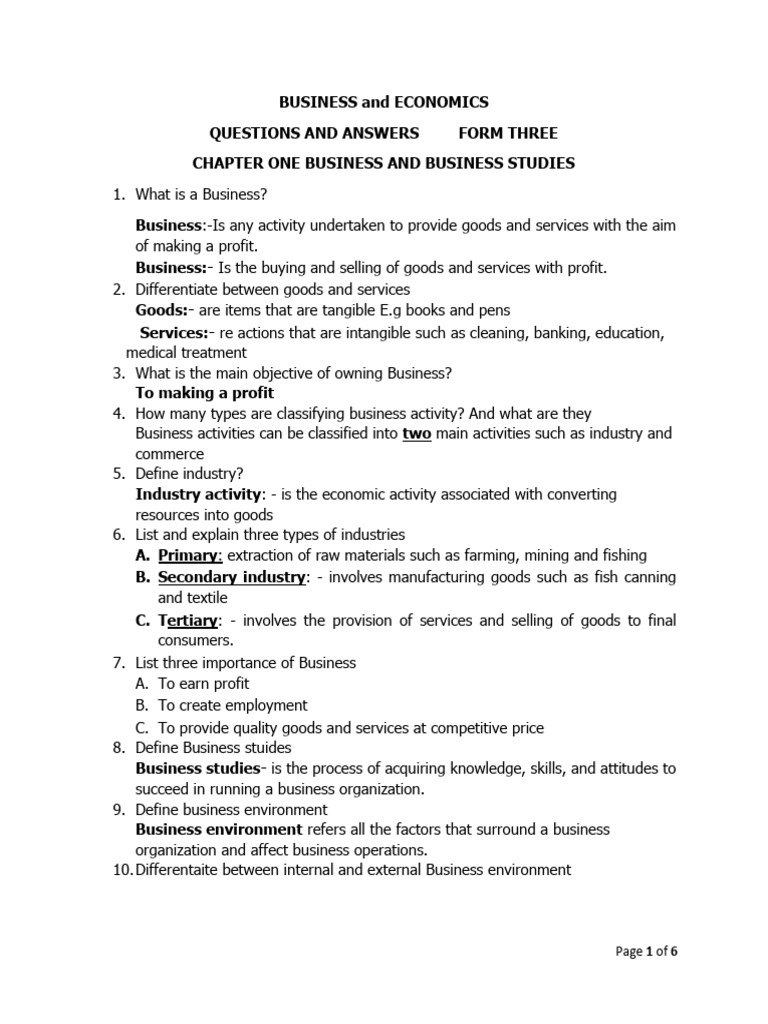 Questions and Answer Business Form 3 Ch1 and Ch2 | PDF | Communication ...
