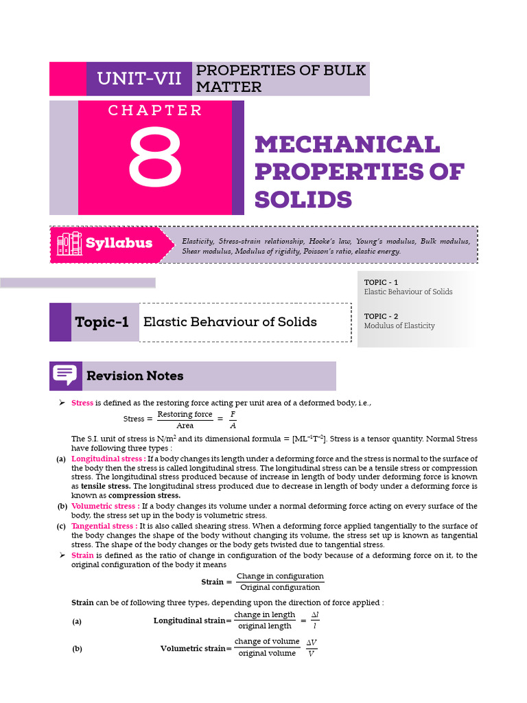Mechanical Properties of Solids | PDF | Elasticity (Physics ...