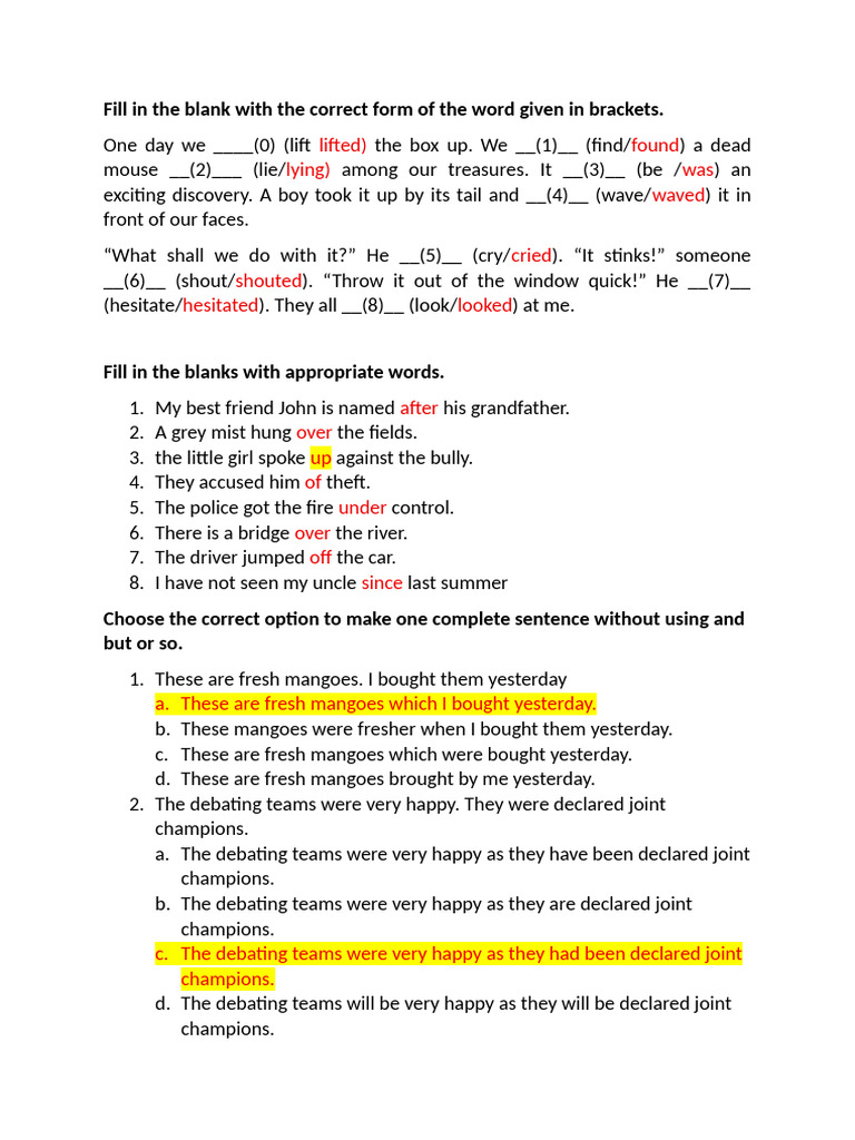 X Eng Lang Revision Worksheet 1 KEY | PDF