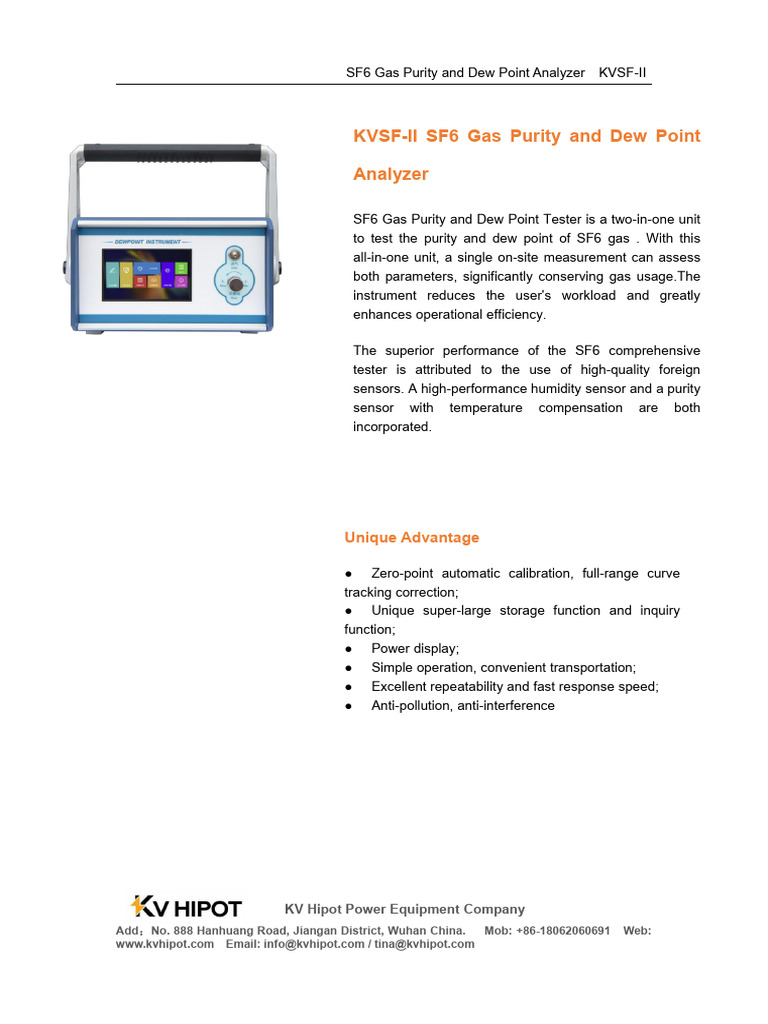 KVSF-II SF6 Gas Purity and Dew Point Analyzer | PDF | Humidity ...