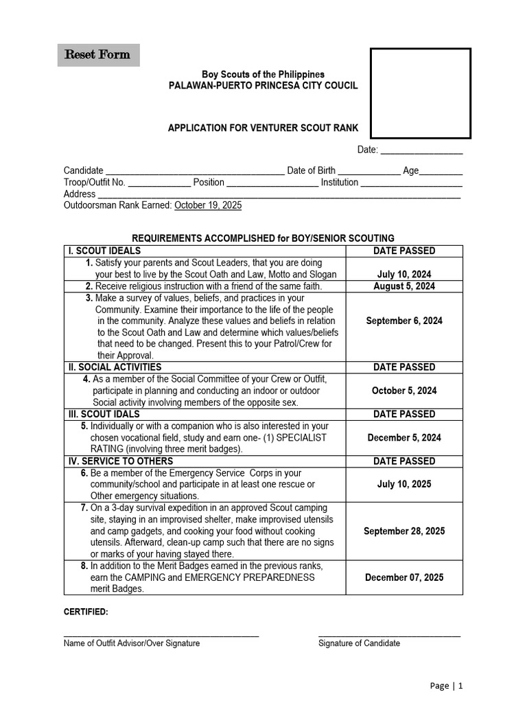 App Form For Venturer Scout Rank | PDF | Scouting | Youth Organizations