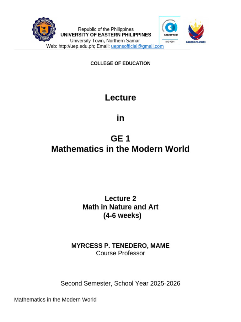 MMW Chapter 2 Lecture Second Sem 2025 2026 | PDF | Fractal | Ratio
