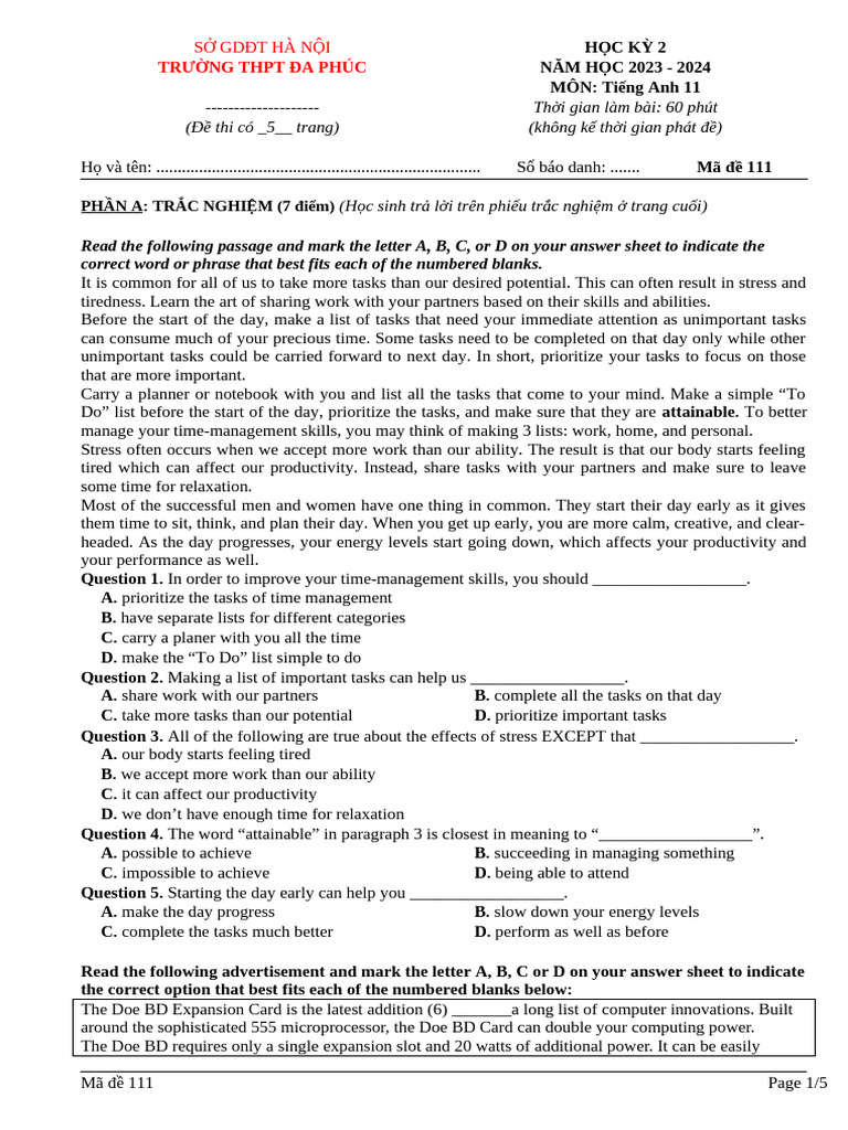 K11 - CK2 - Đa Phúc - Hà N I - Form 2025 - 2324 - 111 | PDF ...