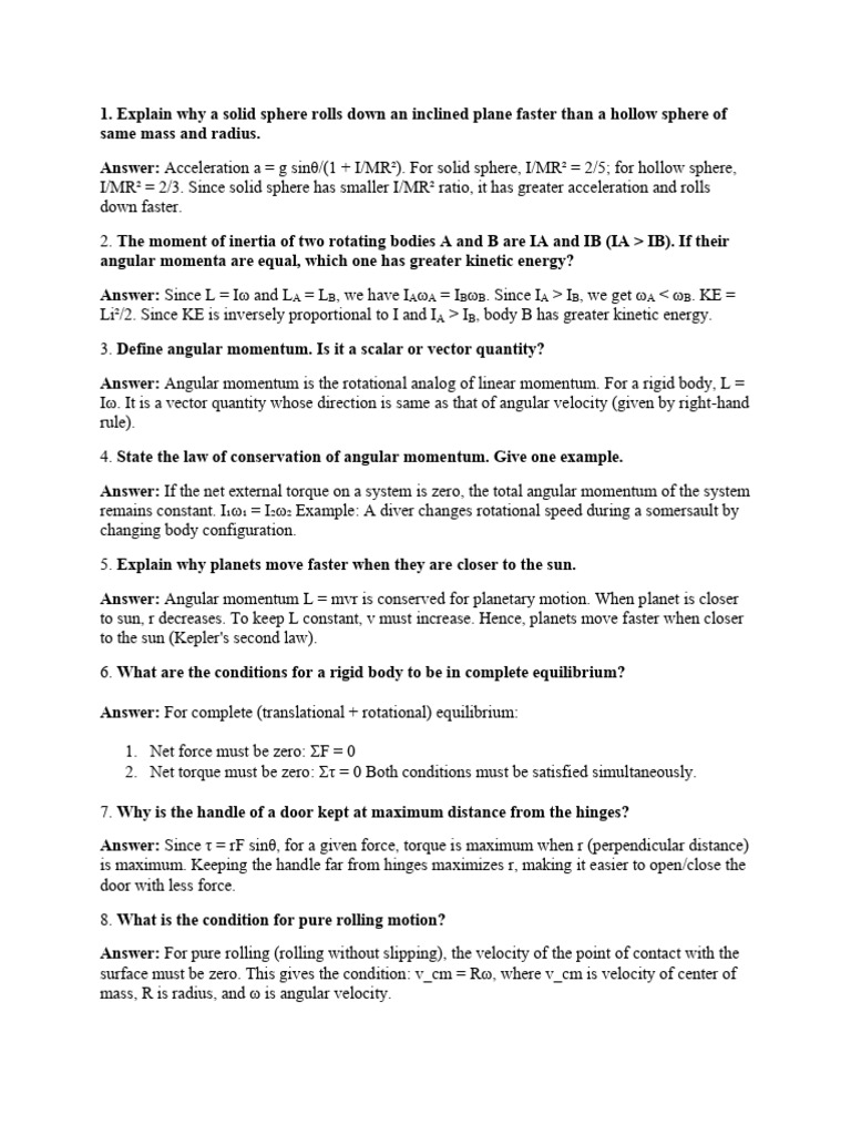 Rotatioanl Motion Questions | PDF | Rotation Around A Fixed Axis ...