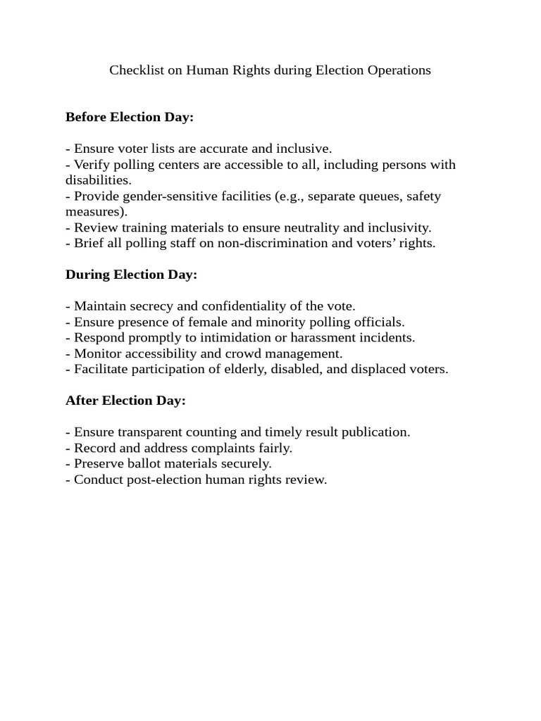 Checklist On Human Rights During Election Operations | PDF