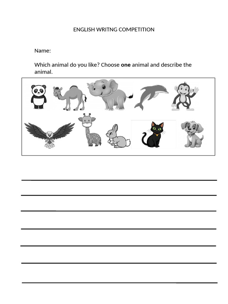 English Writng Competition - Animals | PDF