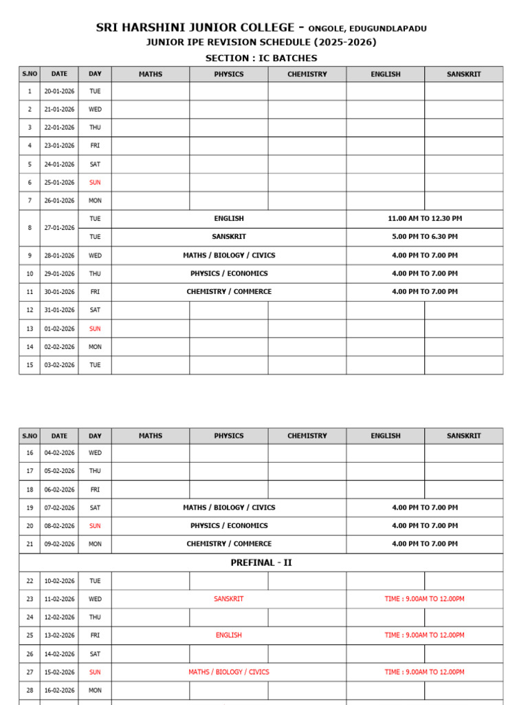 JR Ic Batch Revision Shedule | PDF