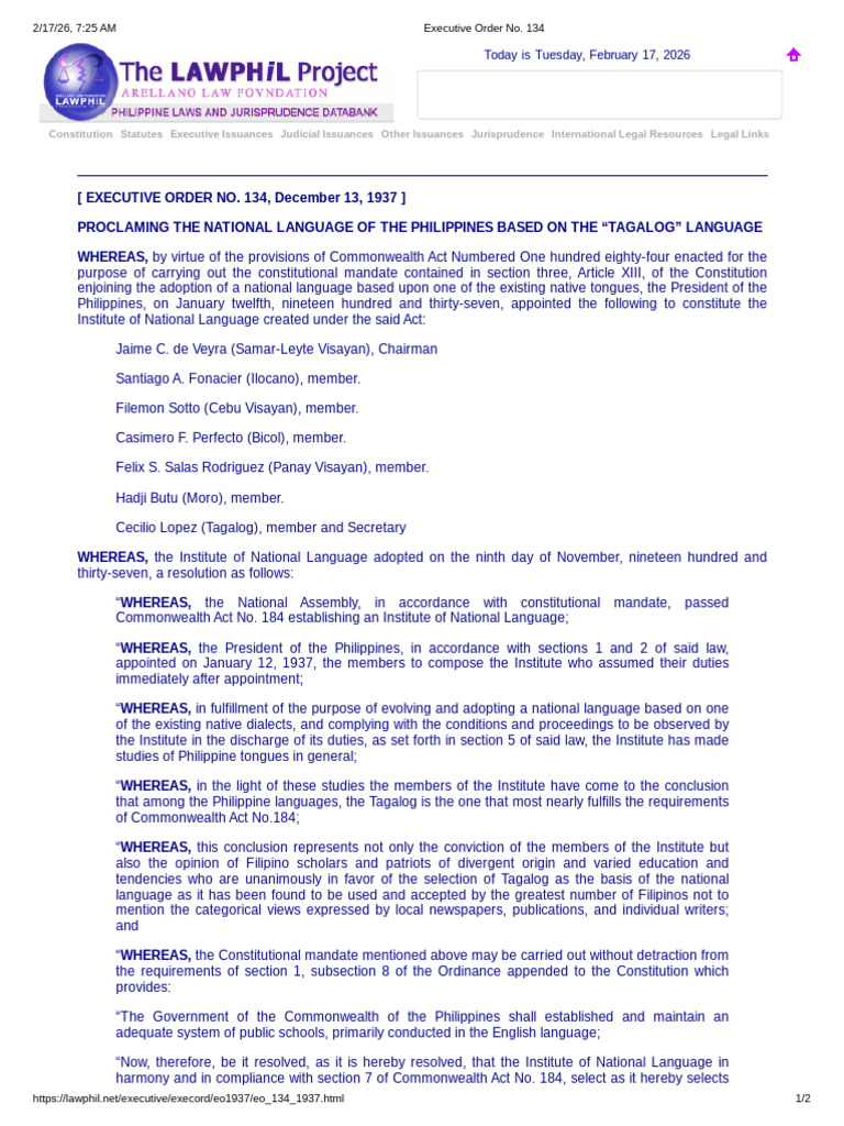 Executive Order No. 134 | PDF | President Of The Philippines | World ...