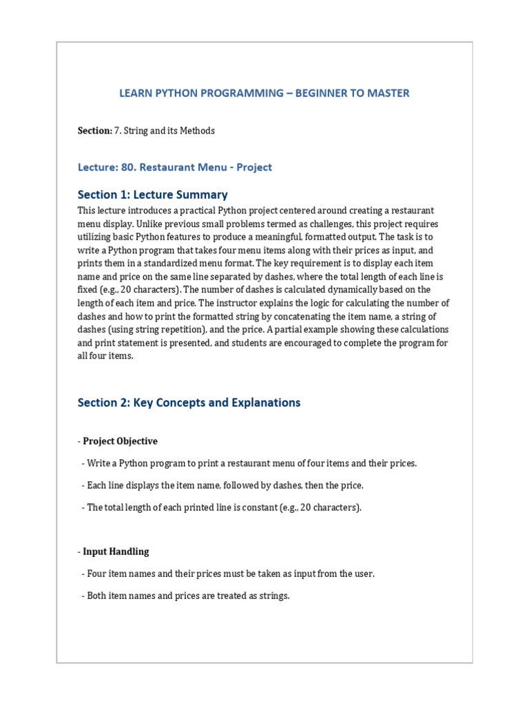 80.+Restaurant+Menu+ +project | PDF | String (Computer Science) | Menu