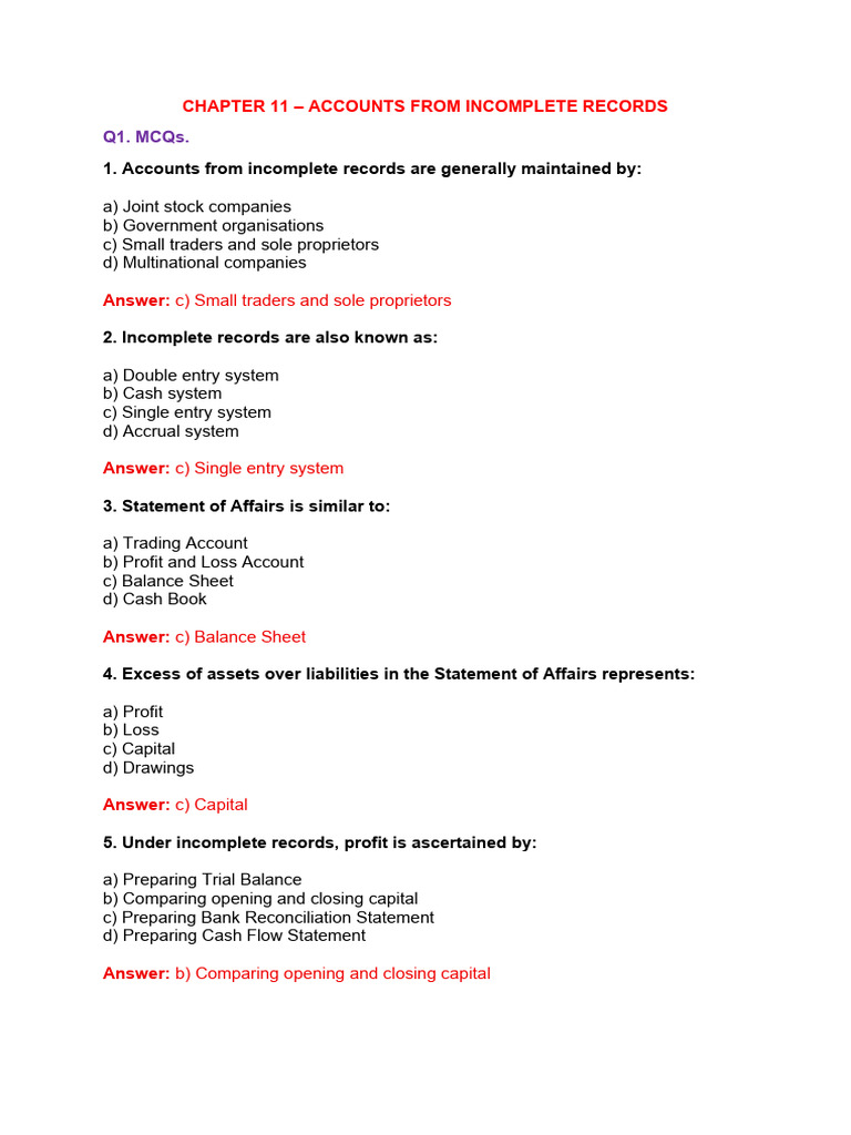 Chapter 11 - Accounts From Incomplete Records | PDF | Balance Sheet | Money