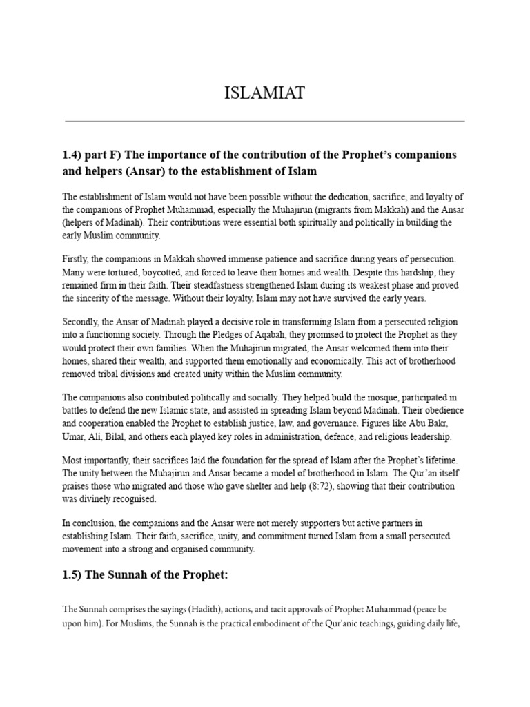 Islamiat Notes | PDF | Prophets And Messengers In Islam | Hadith