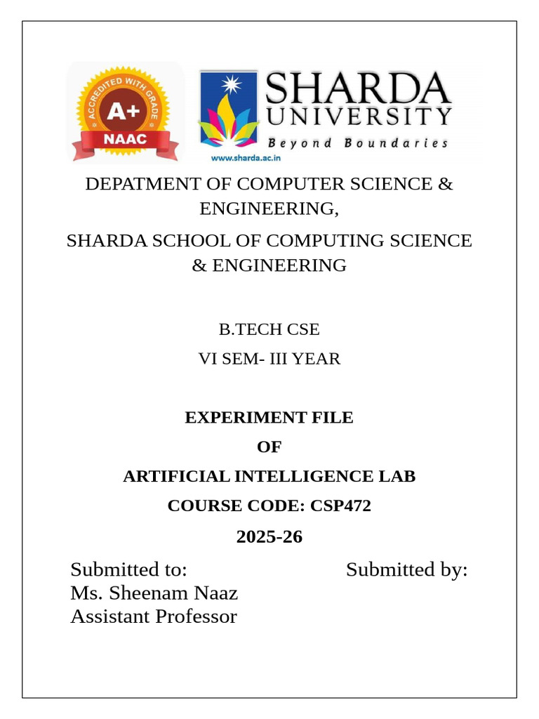 Ai Lab Experiment File Front Pages | PDF | Function (Mathematics ...