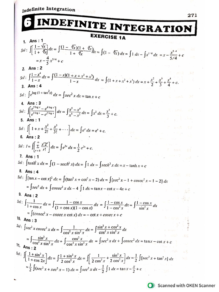 Indefinite Exercise - 1A KEY | PDF
