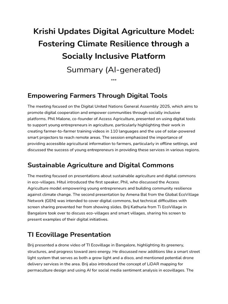 AI Summary - Krishi Updates Digital Agriculture Model Fostering Climate ...
