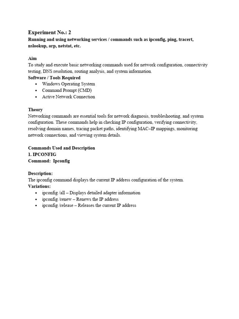 Networking Commands - Experiment-2 | PDF | Computer Network | Internet ...